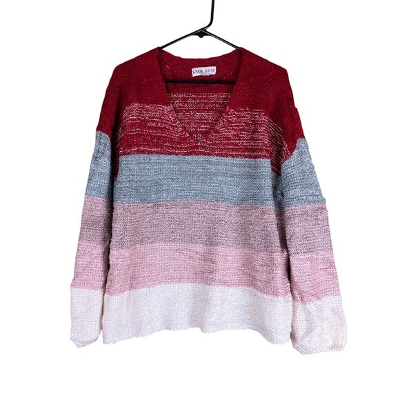 Knox Rose Womens Sweater Multicolor Striped V Neck Long Sleeve Acrylic Blend XL - Picture 1 of 12